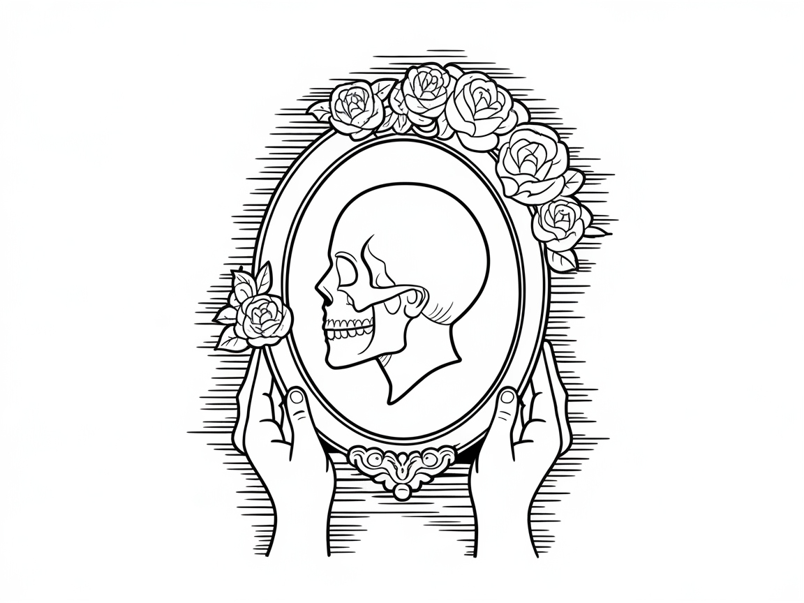 Reflective Skull in Floral Mirror Frame