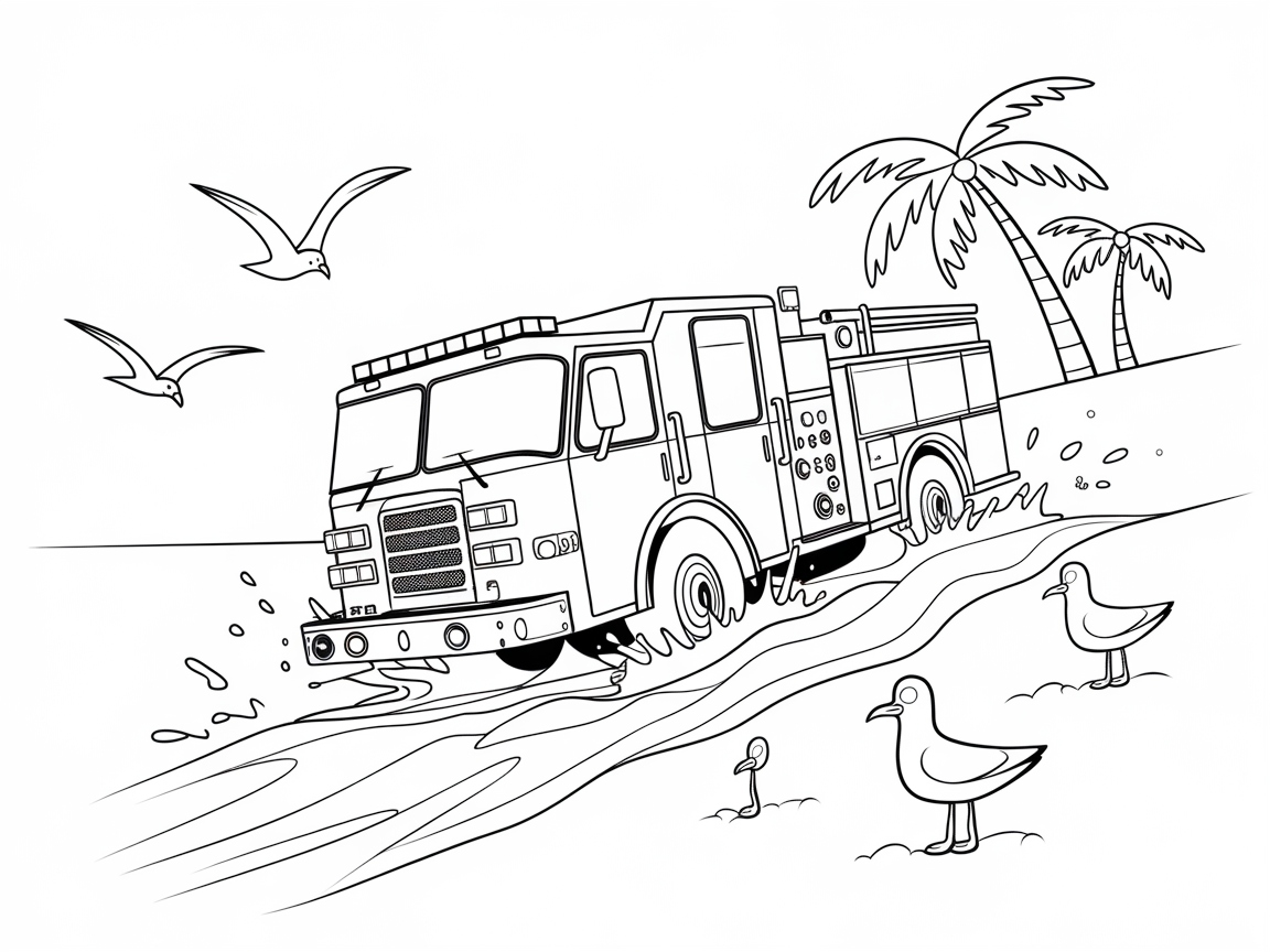 Beach Rescue Adventure: Fire Truck on the Shore