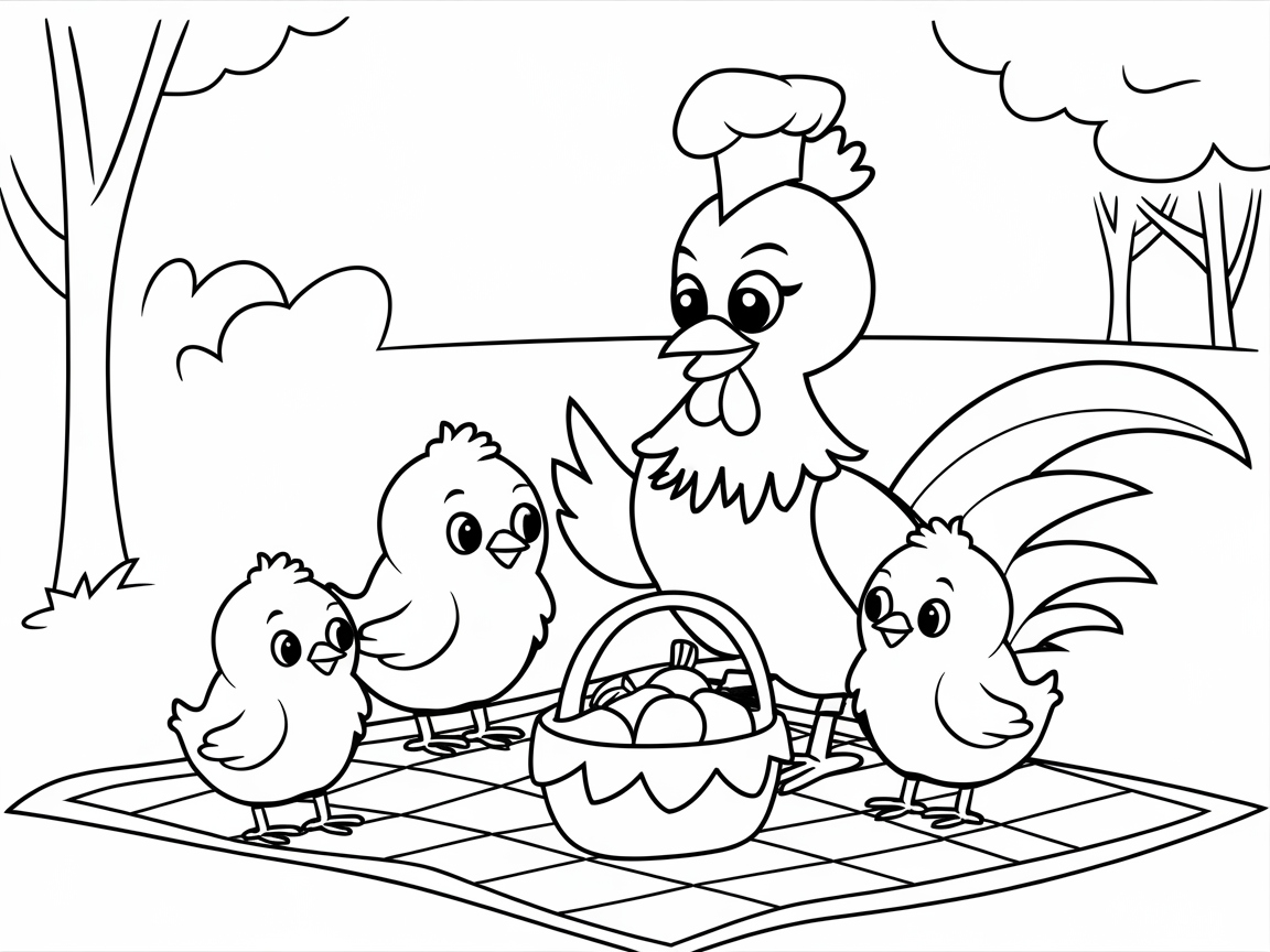 Picnic Time with Rooster and Chicks