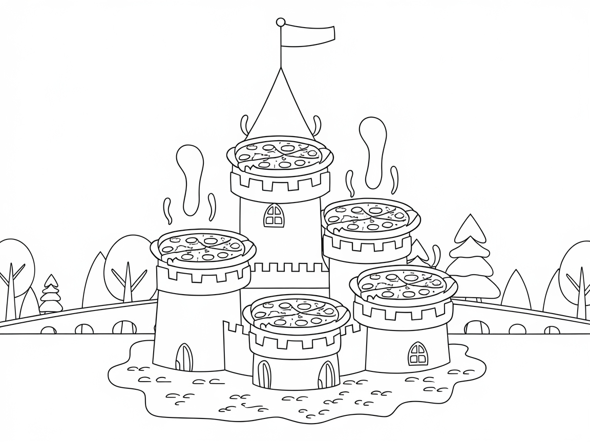 Whimsical Pizza Castle for Coloring Fun