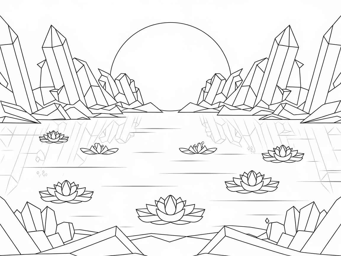 Tranquil Crystal Lake with Blooming Lotus Flowers