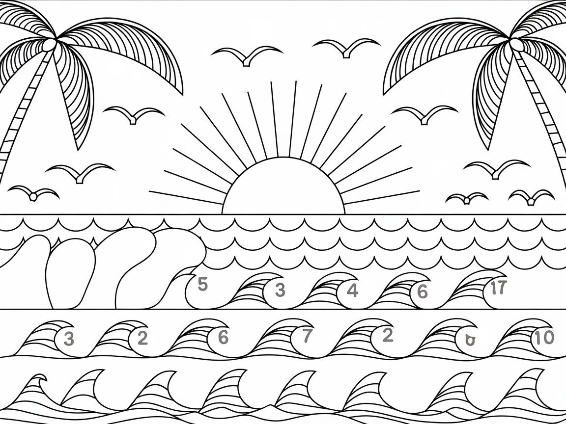 Capture Beach Vibes with This Seaside Sunset Coloring Page