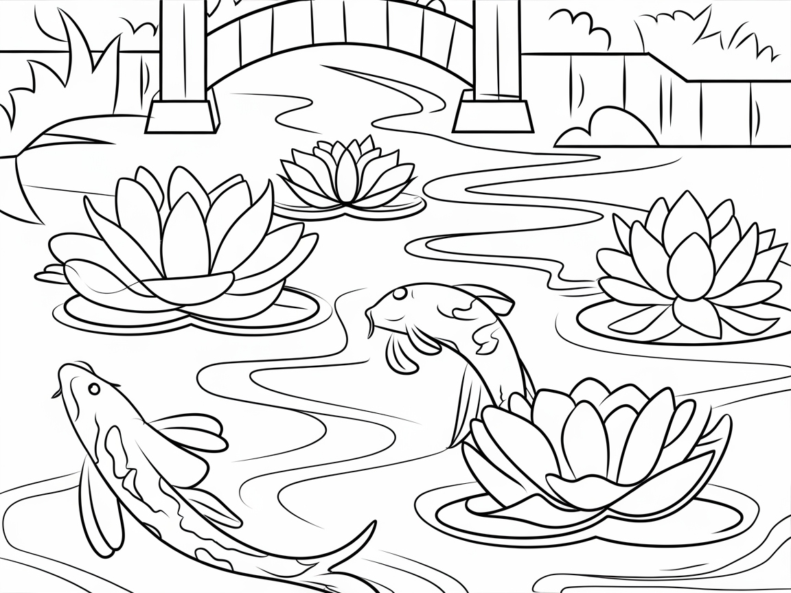 Peaceful Koi Pond Scene: Dive into Tranquility