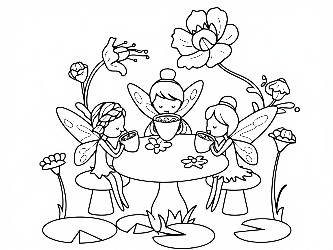Magical Fairy Tea Party Coloring Page