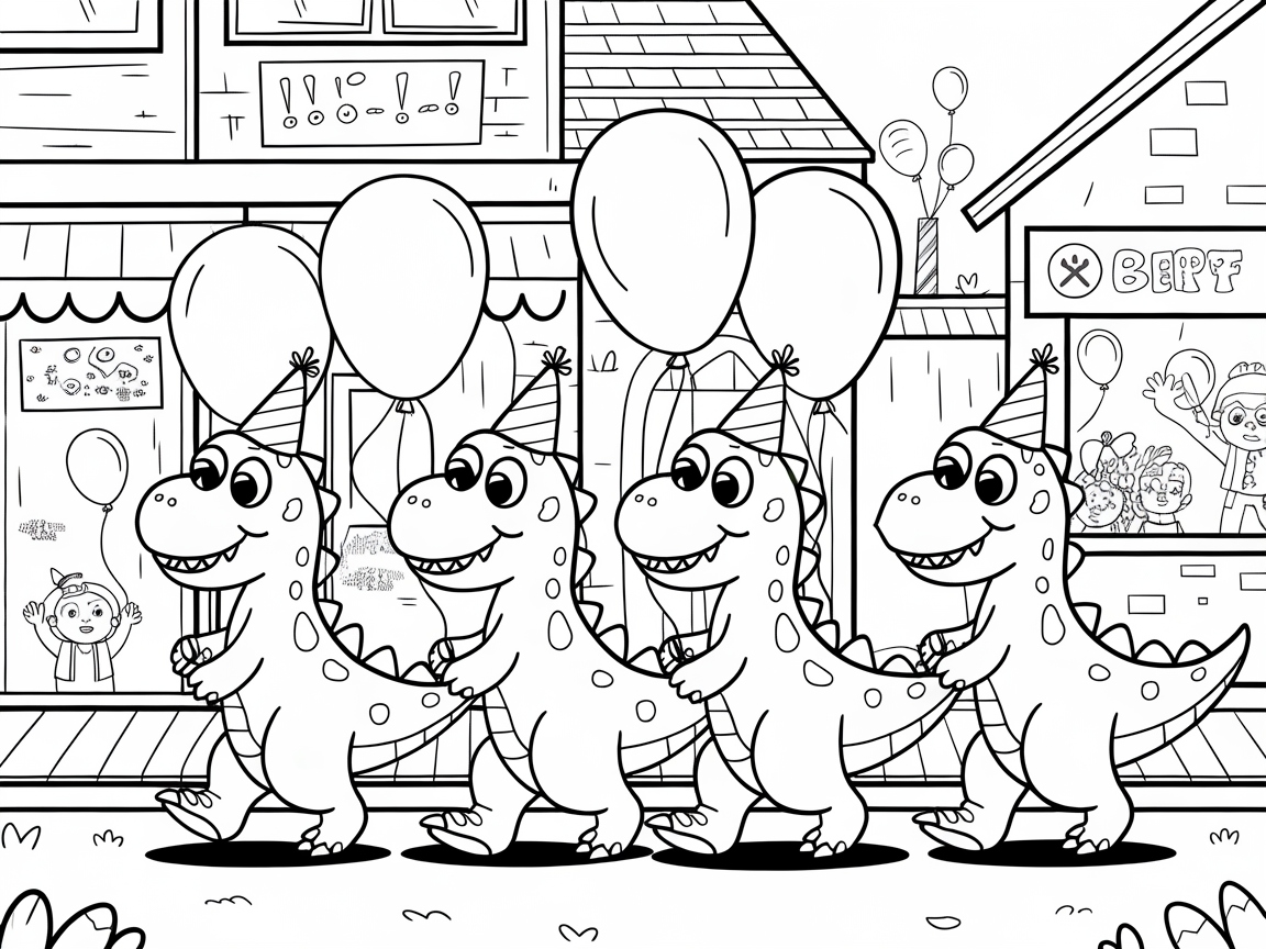 Dinosaur Parade Party Coloring Page