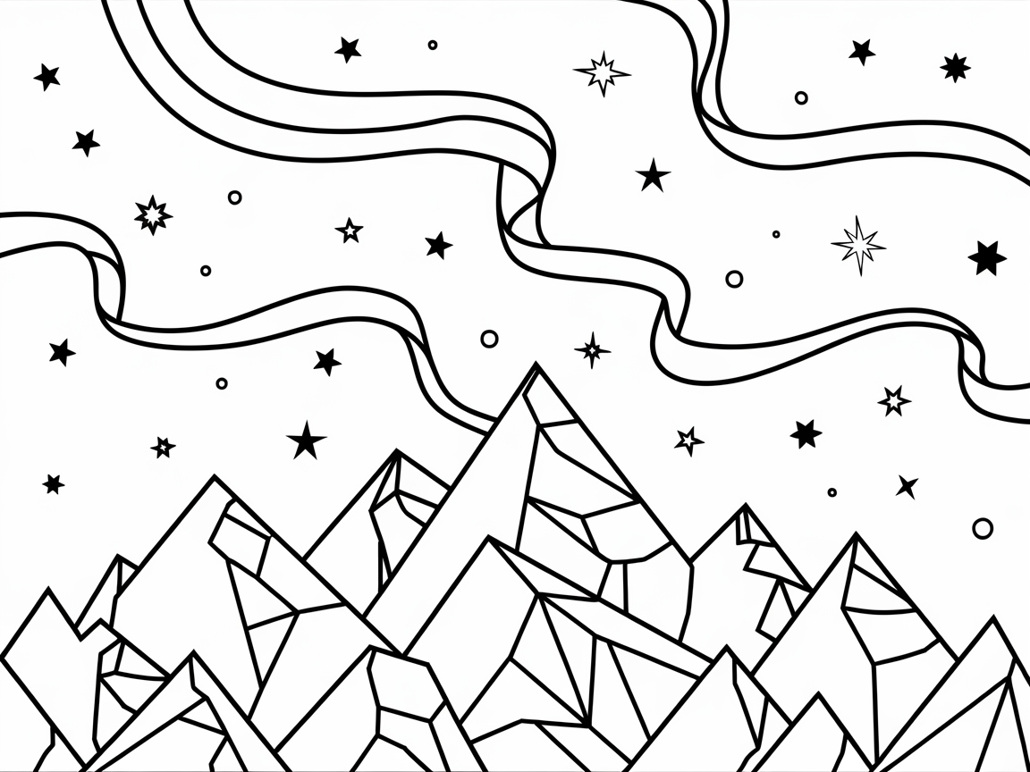Geometric Mountain Peaks Under a Starry Sky