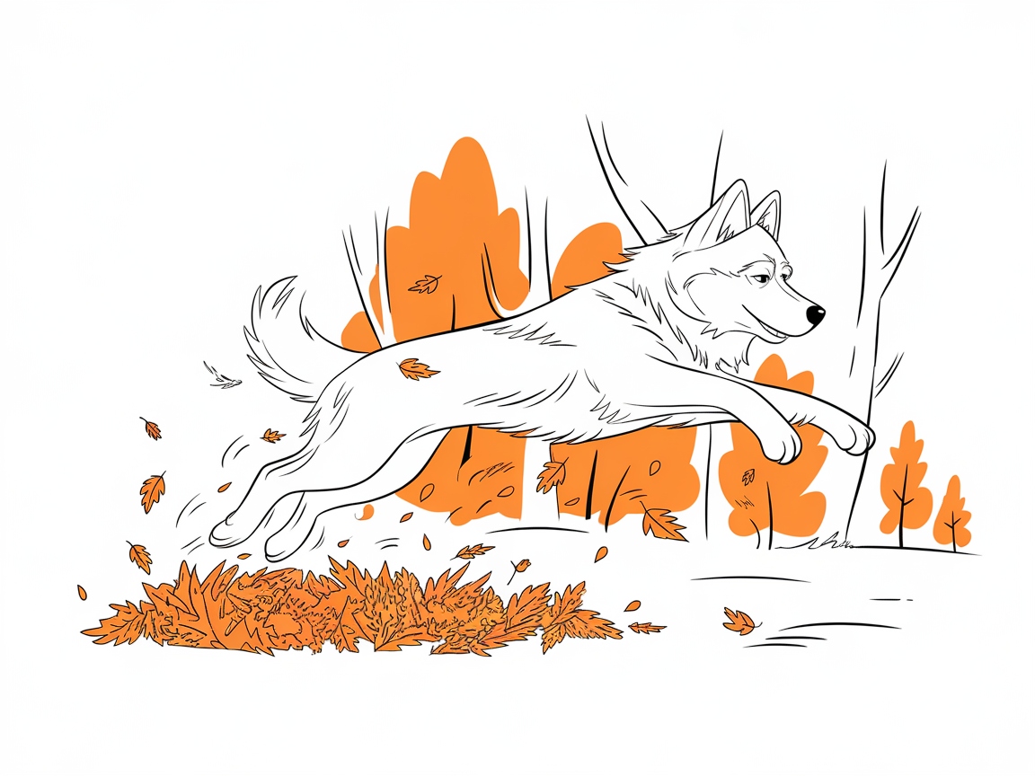 Leaping Husky in an Autumn Scene