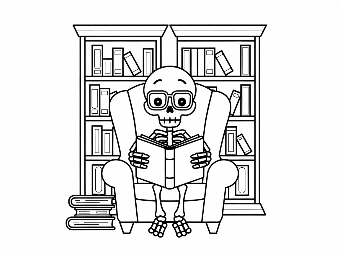 Get Cozy with This Bookworm Skeleton in a Library