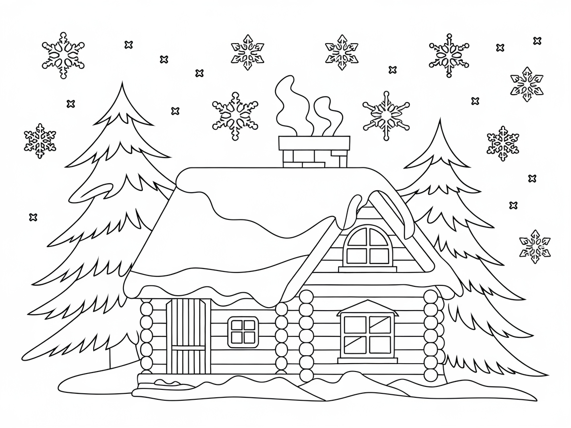 Cozy Winter Cabin Coloring Page Awaits!