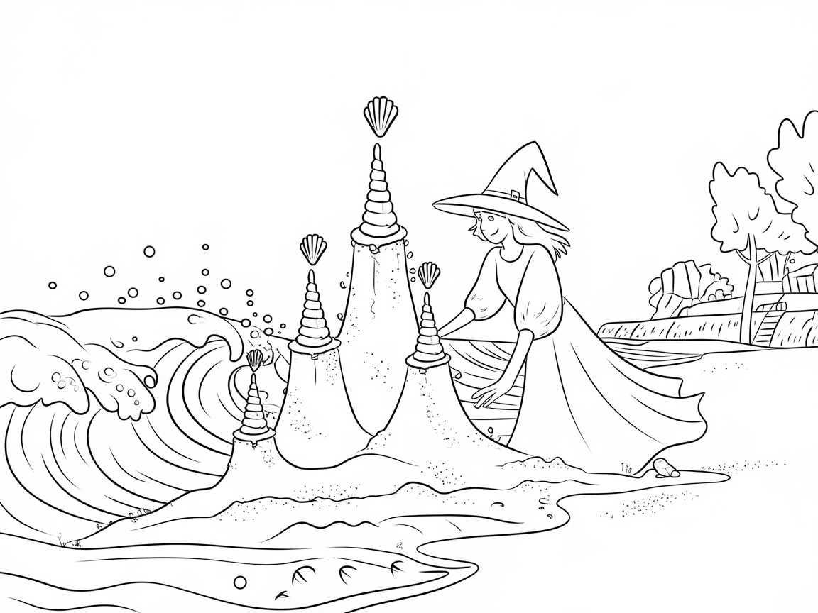 Seaside Magic: A Witch Builds Sandcastles