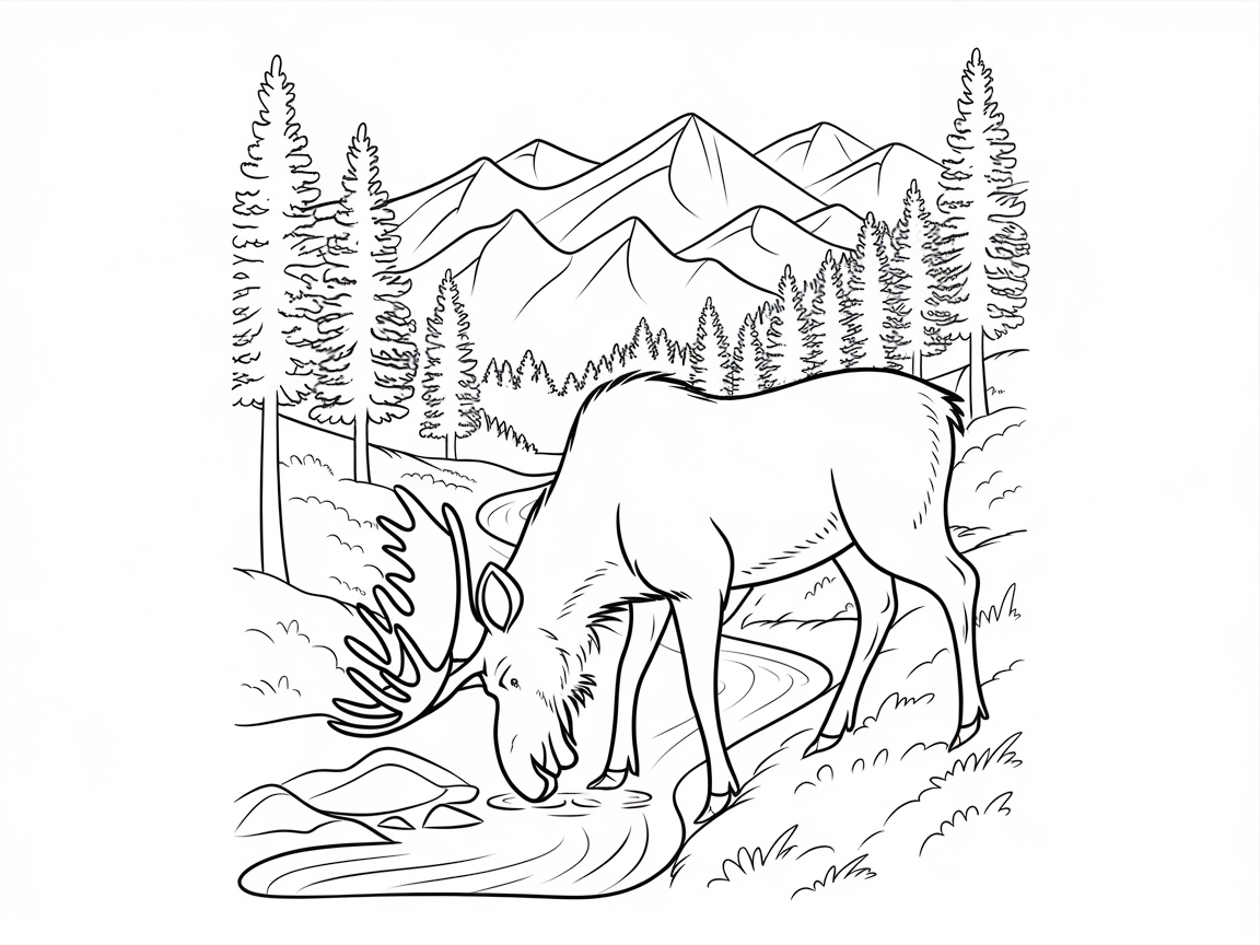 Graceful Moose By a Tranquil Mountain Stream