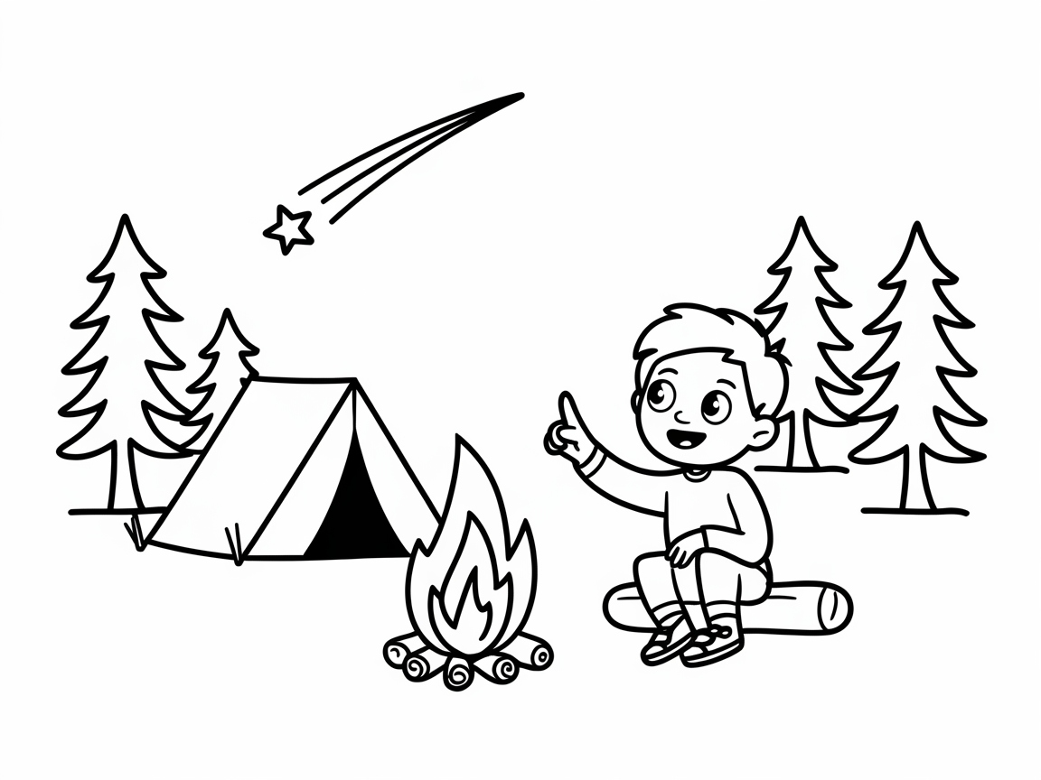 Campfire Magic: Stargazing Adventure Coloring Page