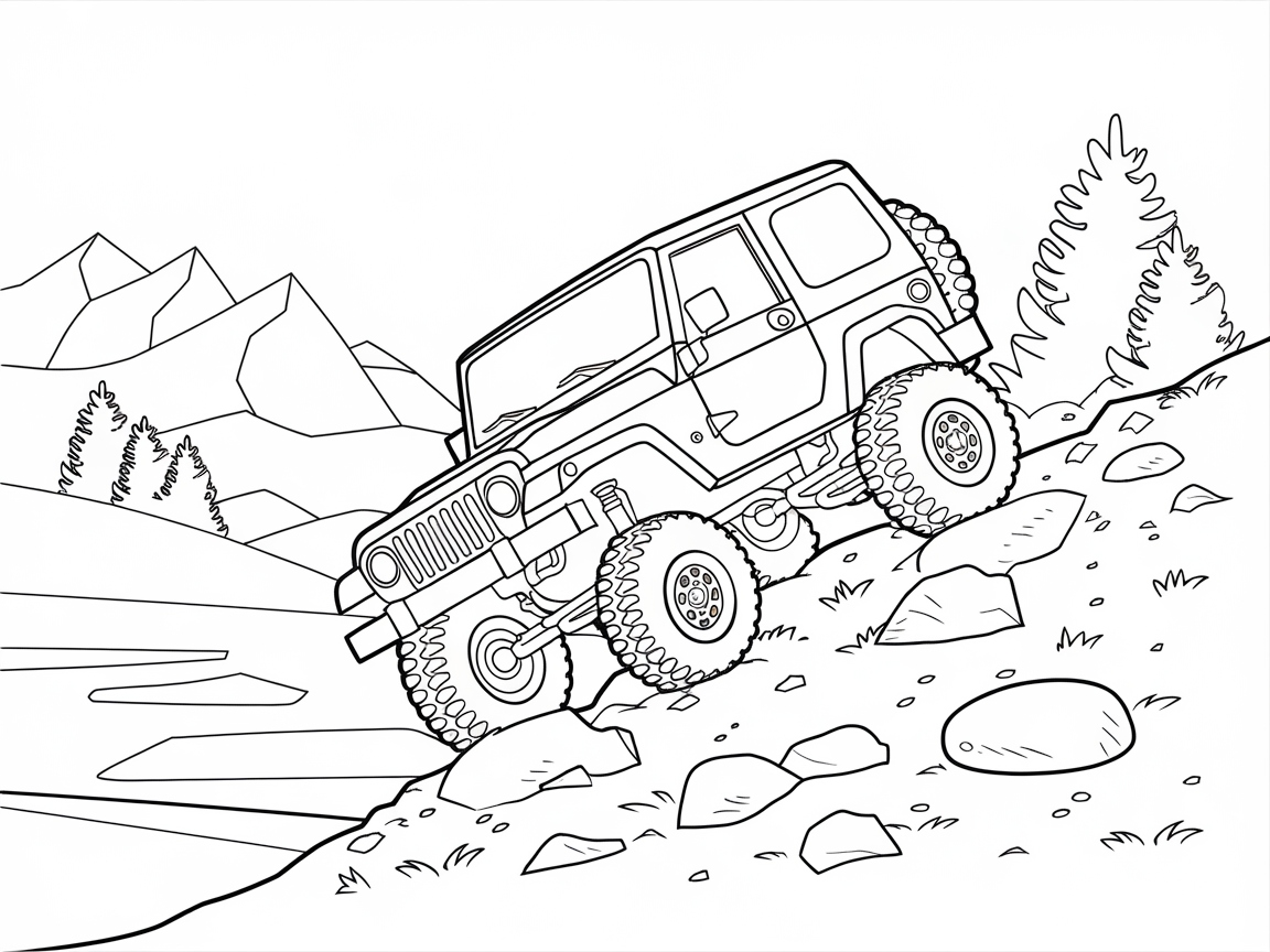 Off-Road Adventure: Jeep on the Mountain Trail Coloring Page