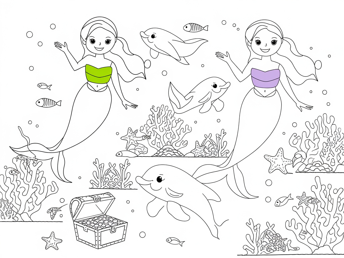 Undersea Adventure with Playful Mermaids and Dolphins