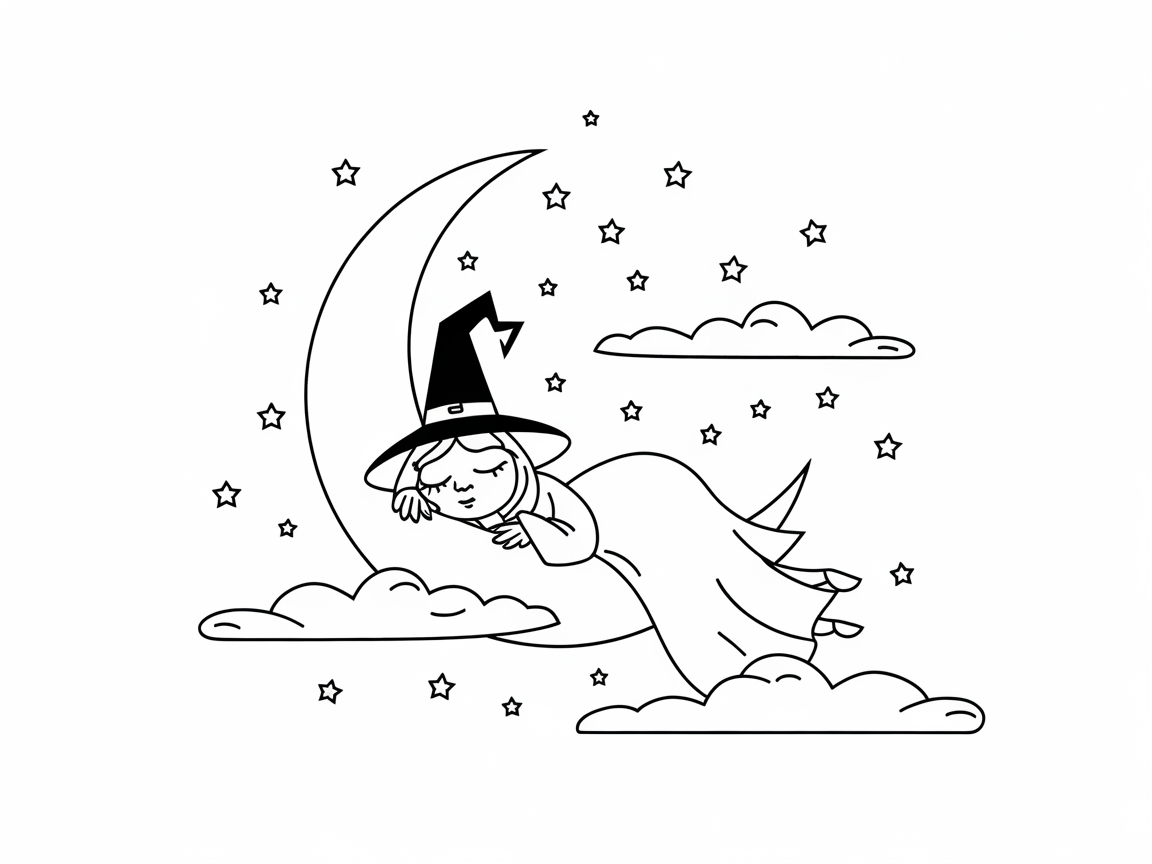 Dreamy Witch Resting on the Moon