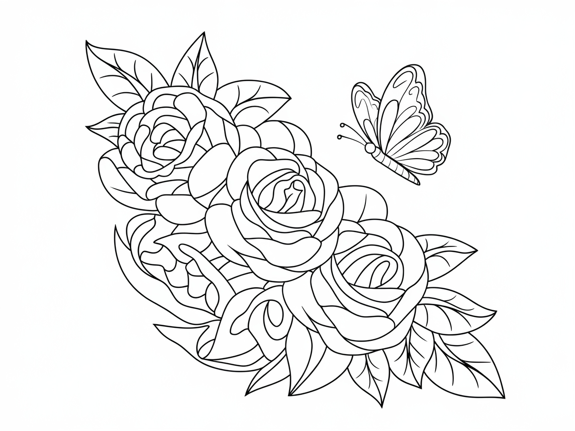 Intricate Rose Cluster with Delicate Butterfly