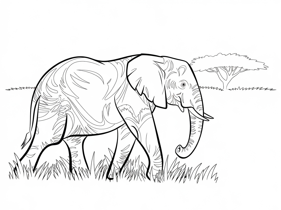 Elegant Elephant Stroll in a Serene Savannah Scene