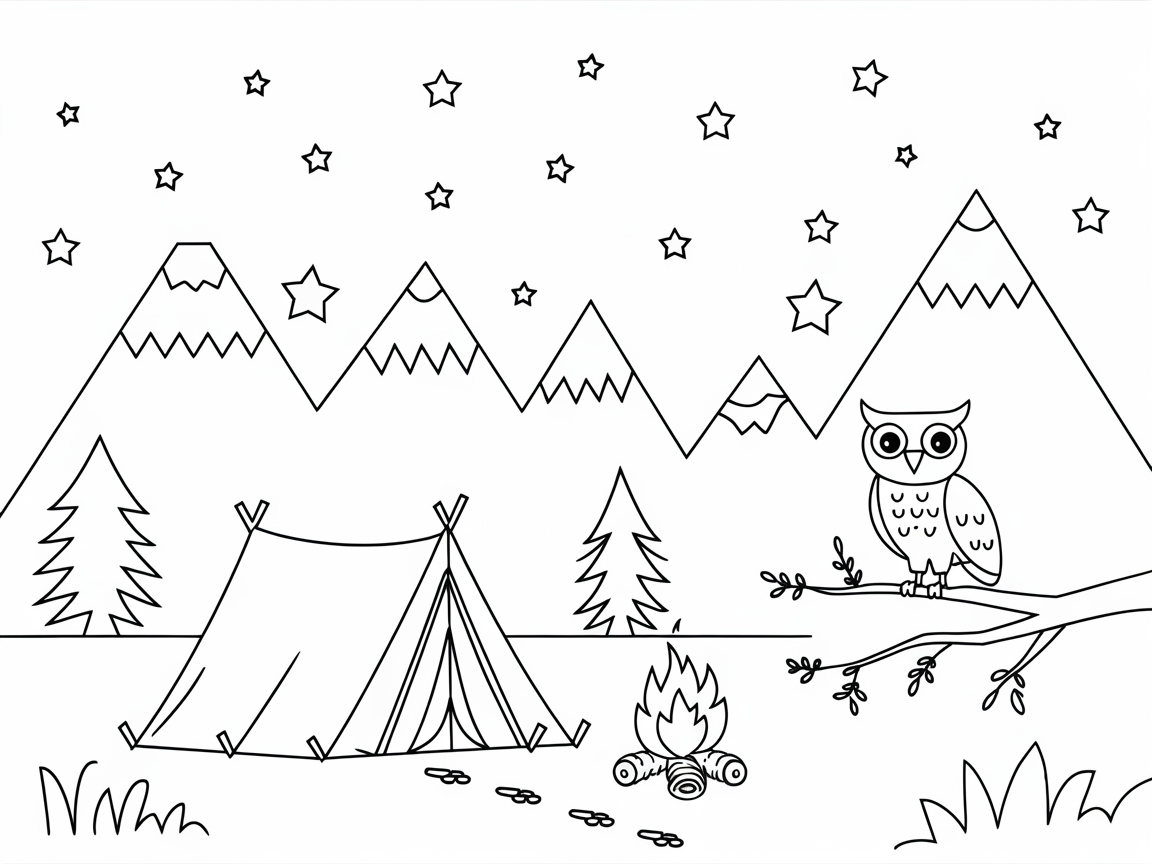 Charming Campsite Coloring Scene