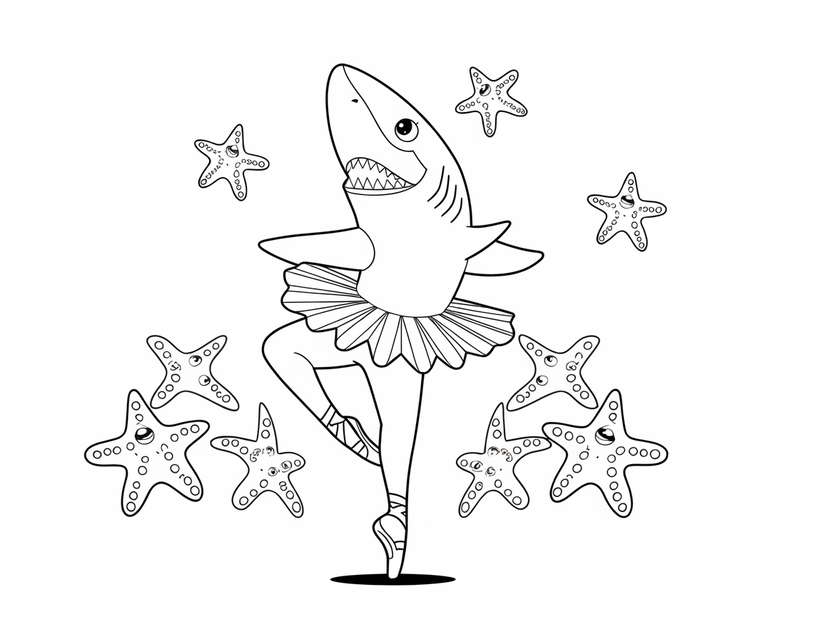 Twirl with This Ballerina Shark Coloring Page