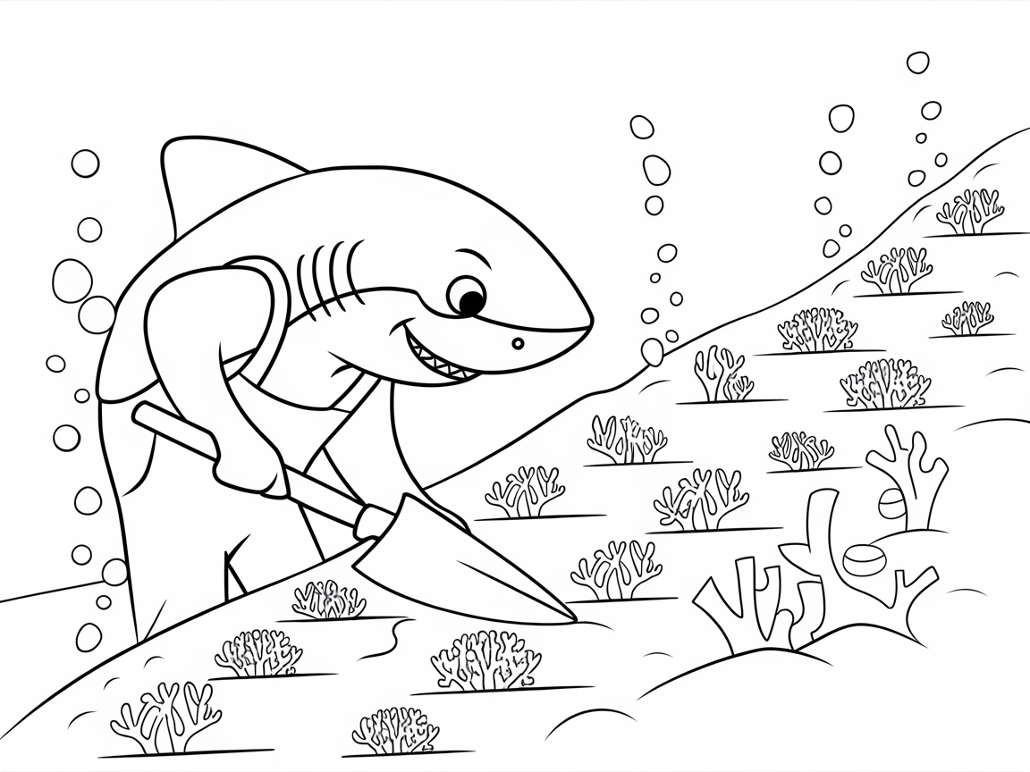 Uncover Treasures with This Archaeologist Shark Coloring Page