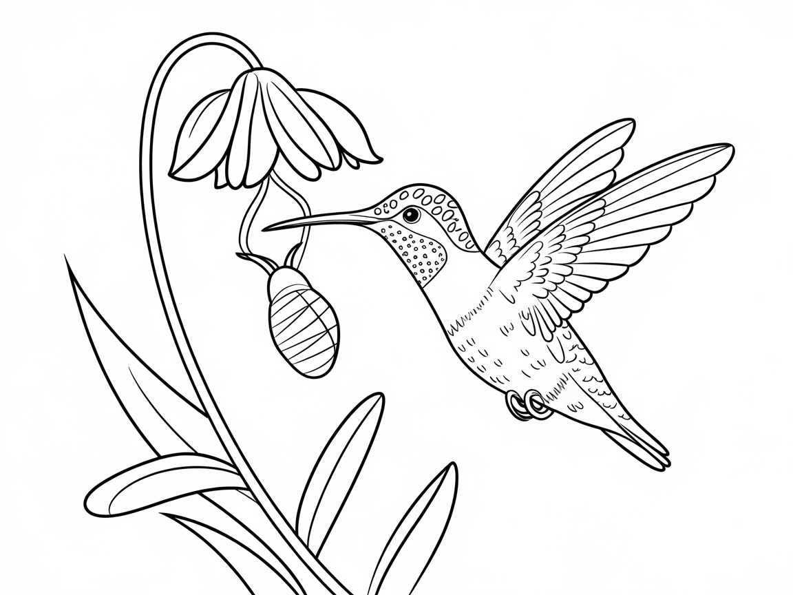 Hummingbird Hovering Near a Cocoon