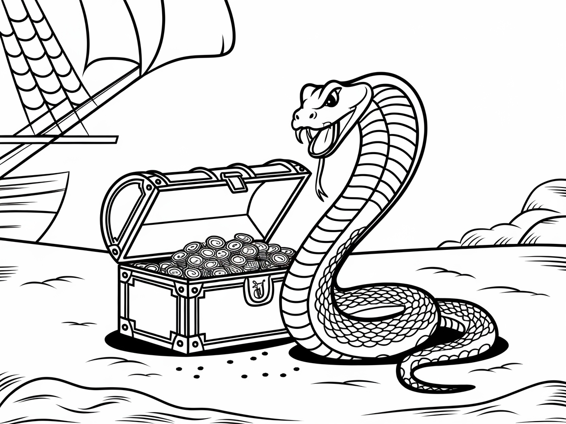 Color the Adventure of a Treasure-Guarding Cobra