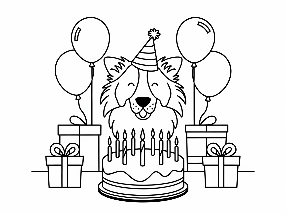 Celebrate in Style with This Birthday Collie Coloring Page