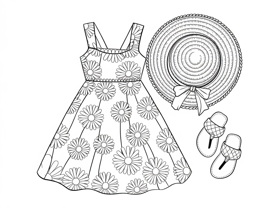 Playful Daisy Dress and Accessories Coloring Page