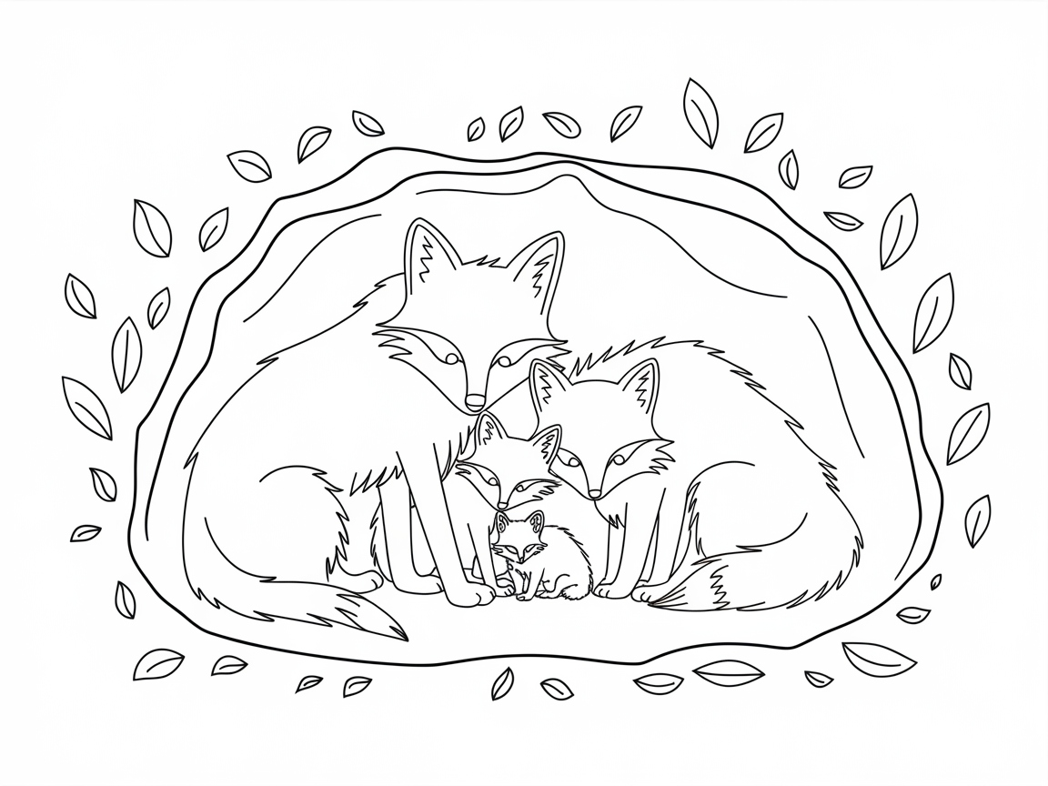 Cozy Fox Family Sheltered in a Woodland Den