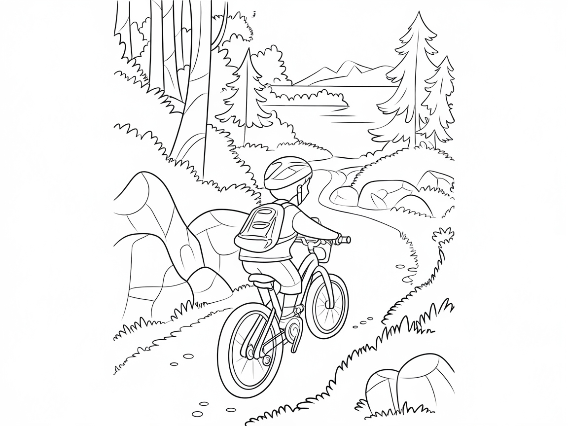 Mountain Biking Adventure: Trailblazing Excitement Coloring Page