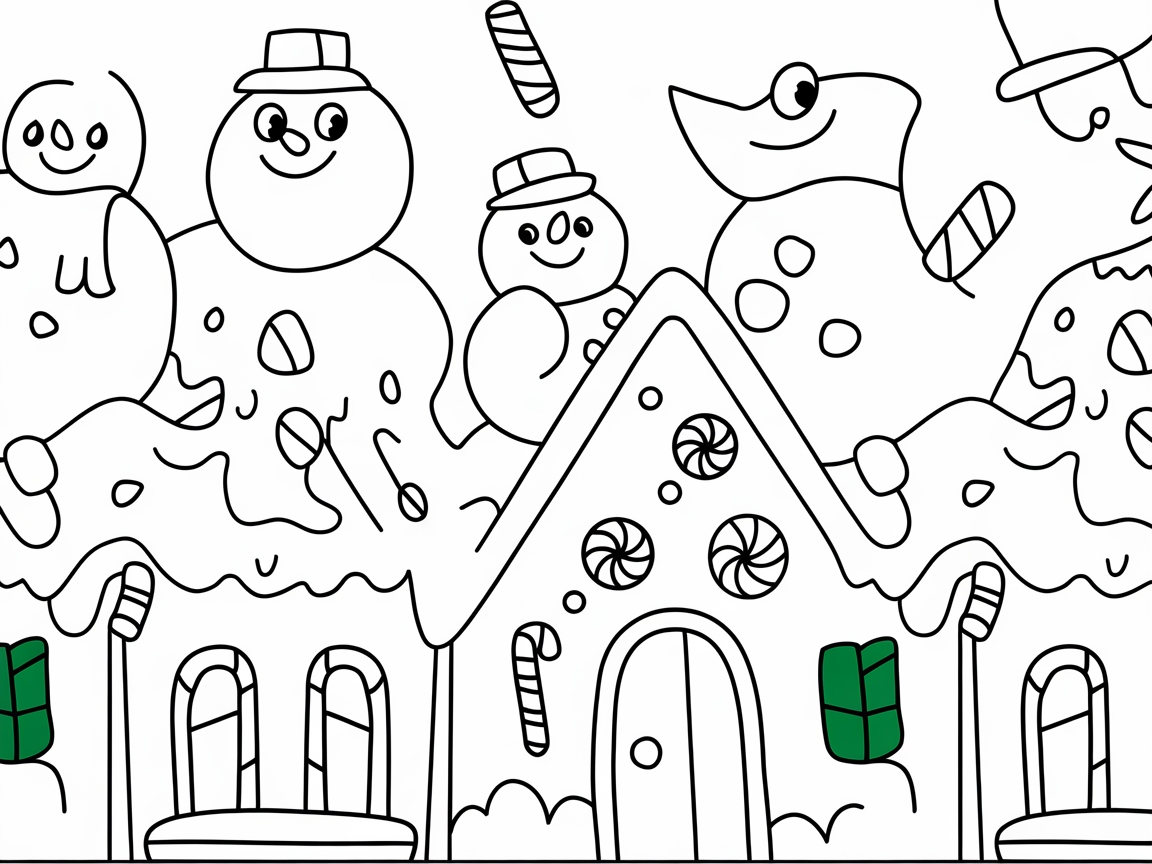 Whimsical Gingerbread Village Coloring Page