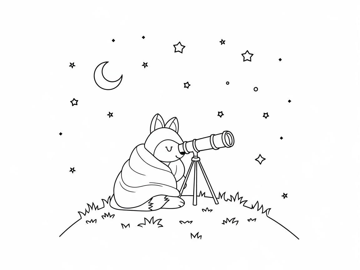 Stargazing Fox with a Nighttime Telescope