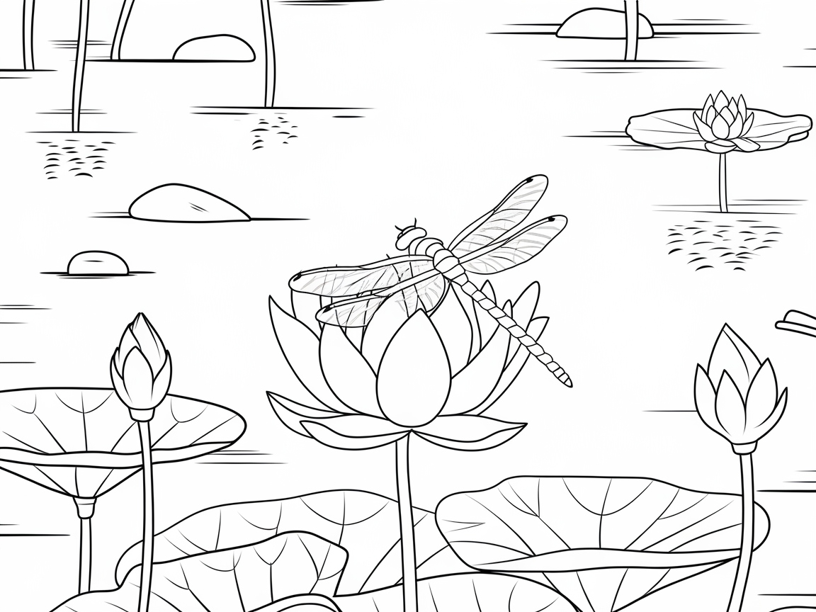 Serene Dragonfly on a Lotus Pond