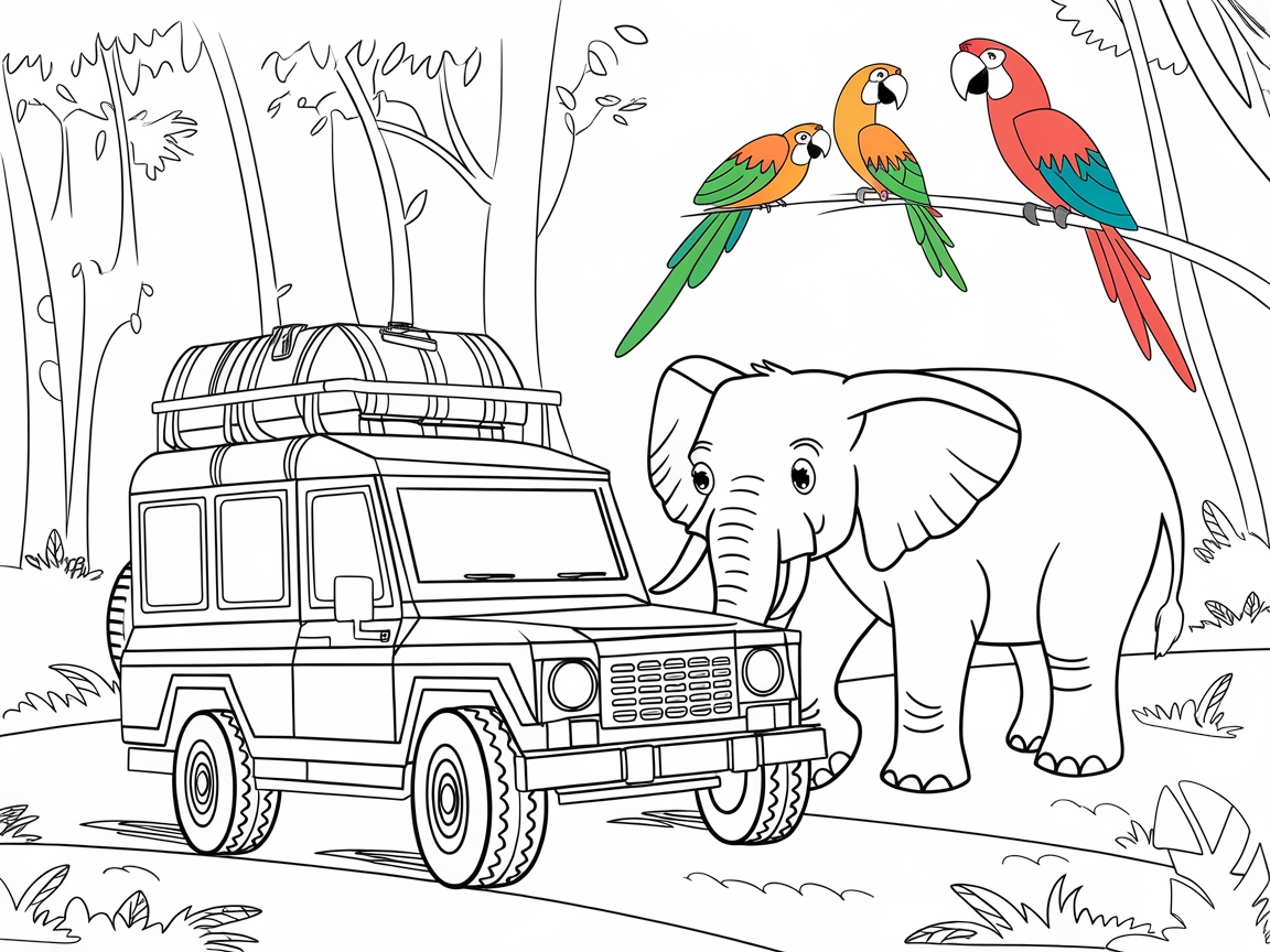 Jungle Adventure Awaits: Safari Jeep Coloring Page