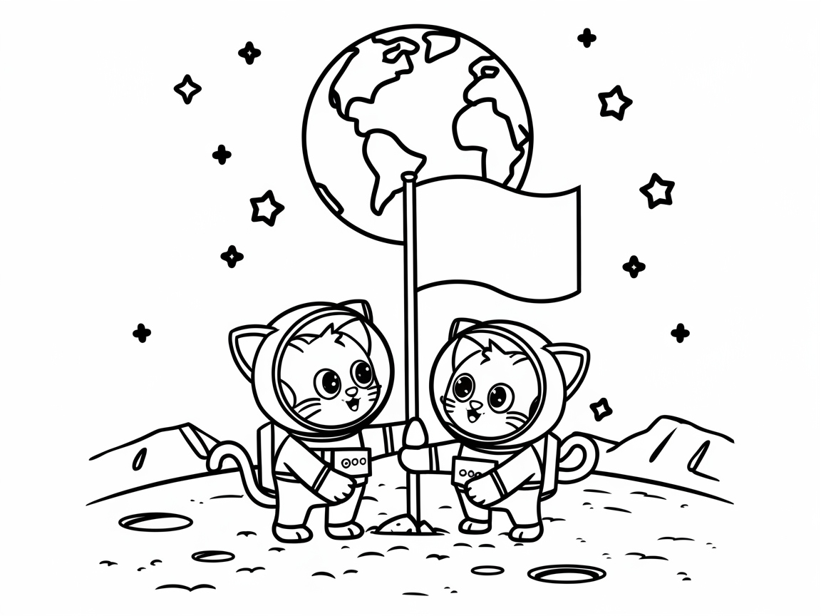 Space Explorer Kittens Plant Their Flag on the Moon
