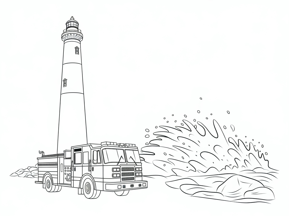 Lighthouse Drama: Fire Truck by the Sea