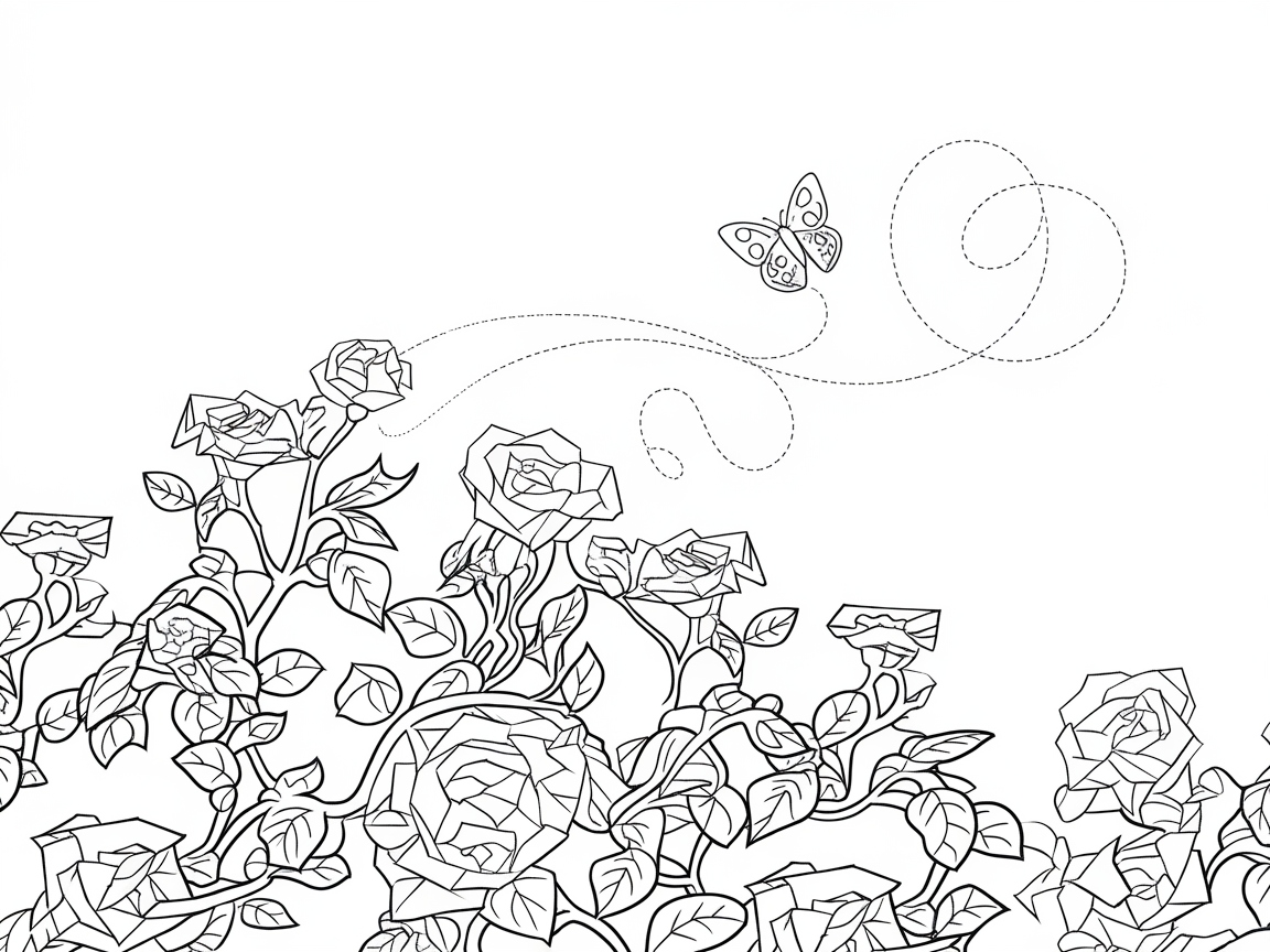 Intricate Rose Garden with a Dotted-Path Butterfly