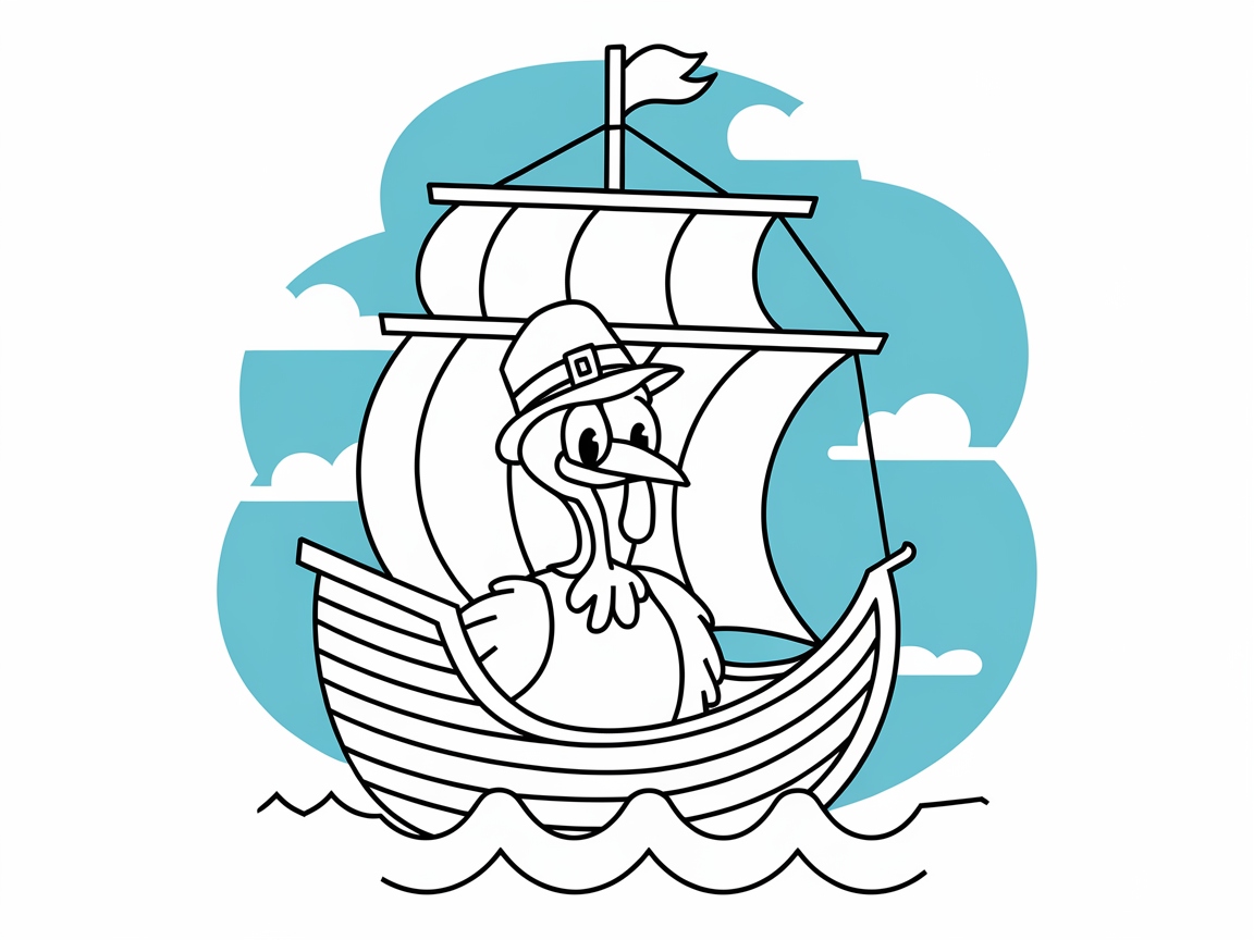 Sail into Fun with This Pilgrim Turkey Coloring Page