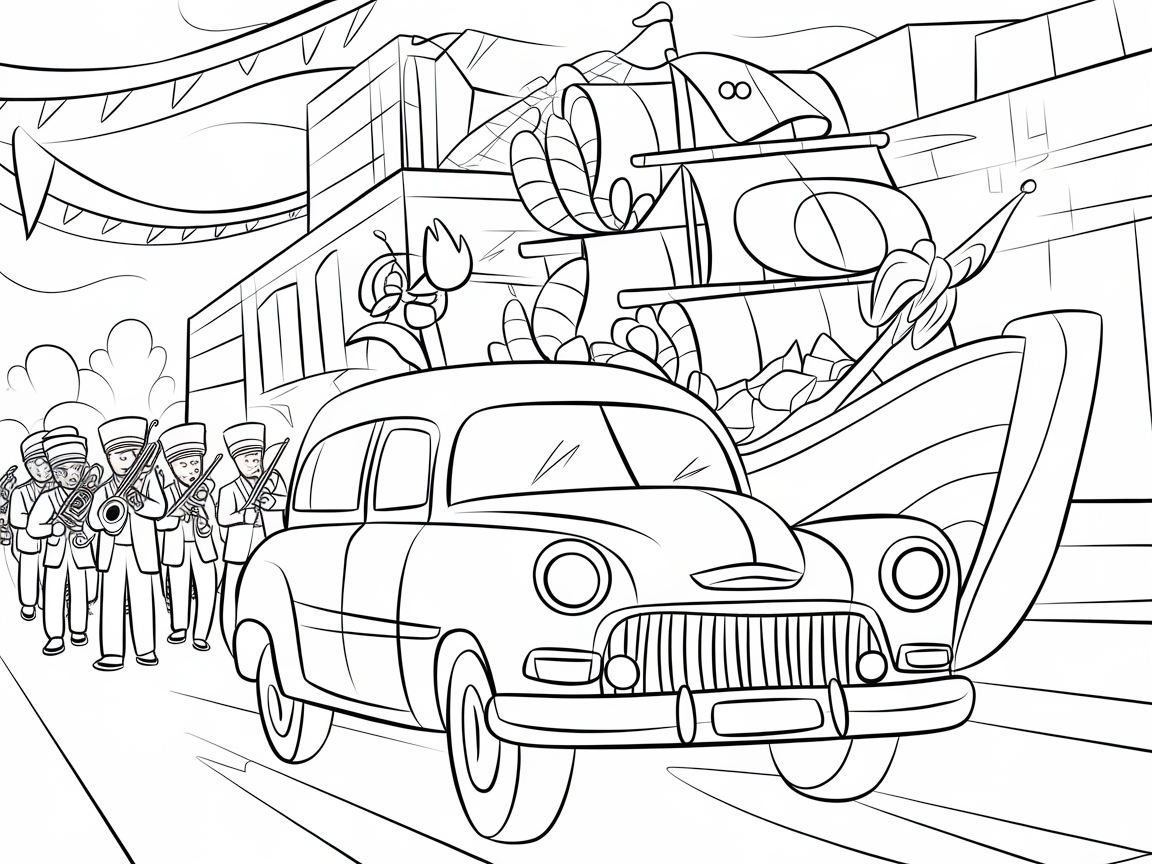 Parade Joy: Color the Marching Band and Festive Floats