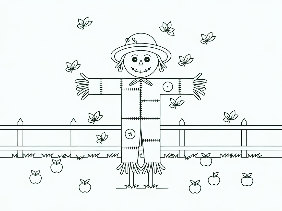 Charming Scarecrow Among Falling Leaves