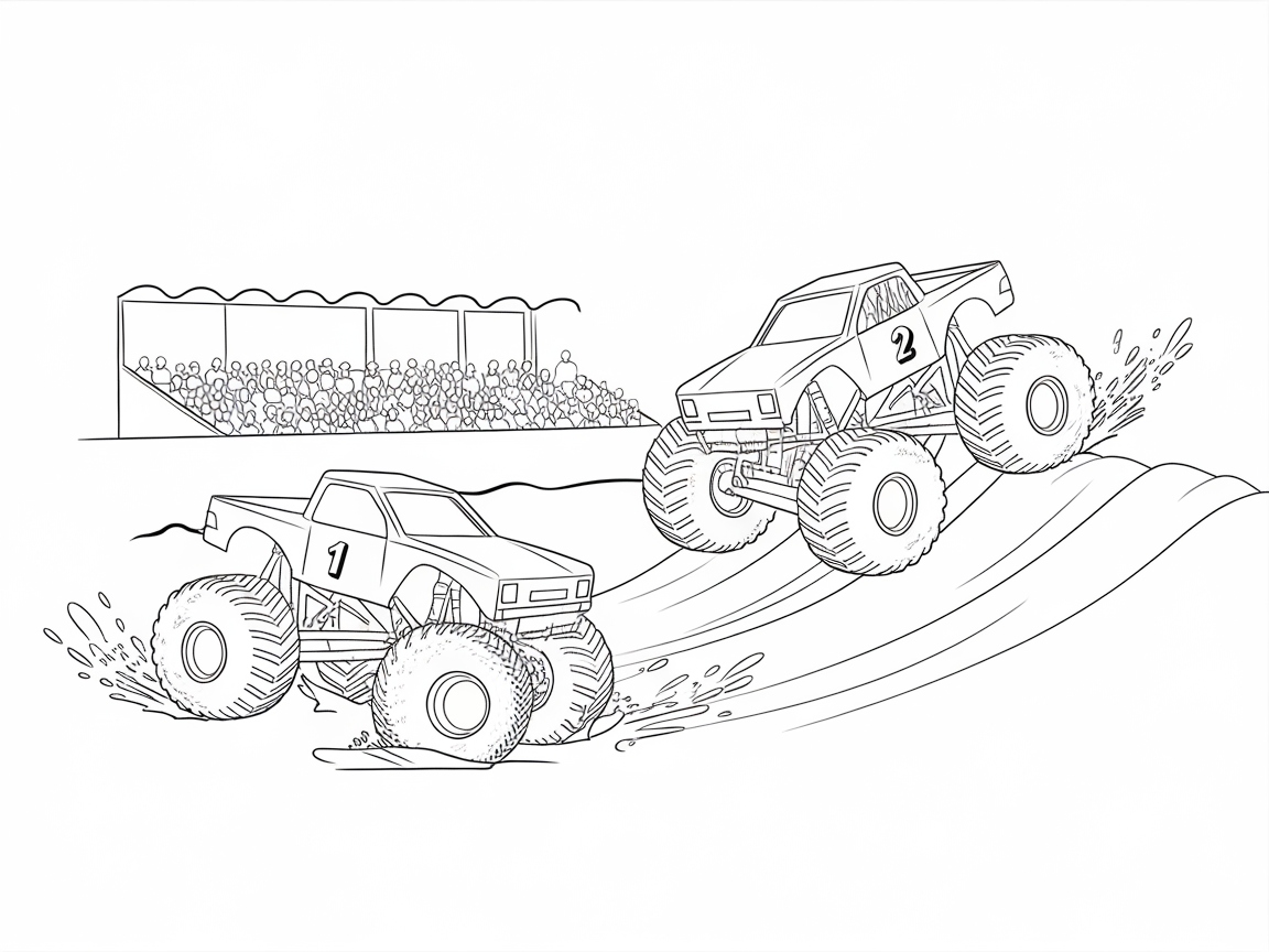 Rev Up with This Monster Truck Rally Coloring Page