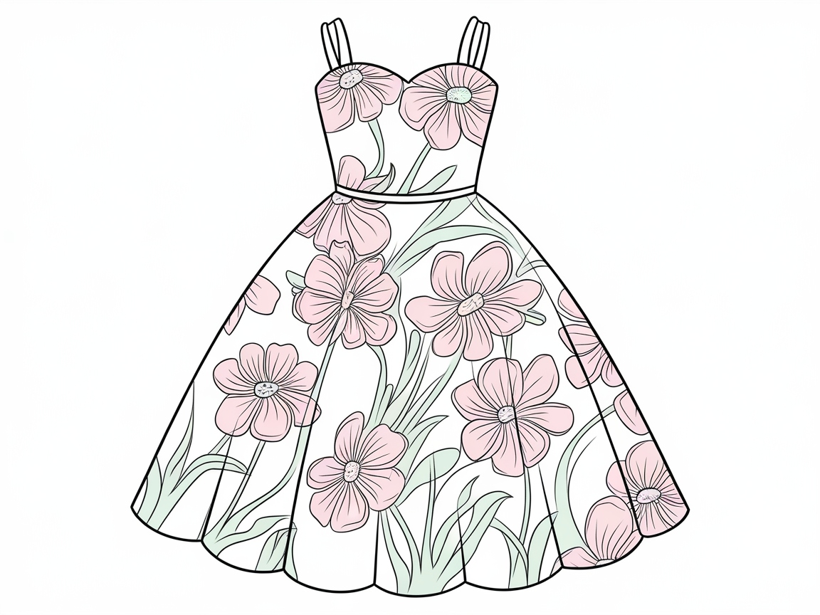 Floral Fantasy Dress Coloring Page