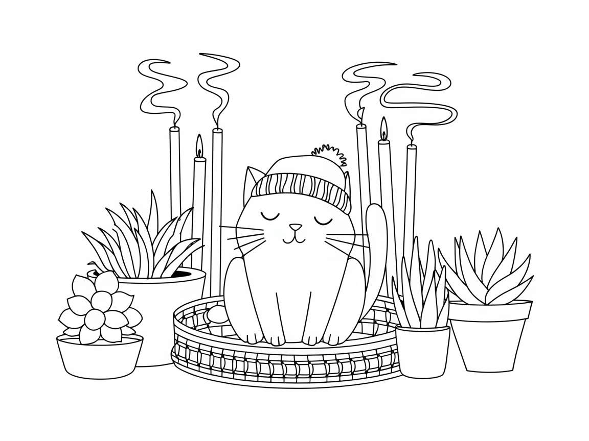 Relax with This Cozy Cat and Succulent Scene