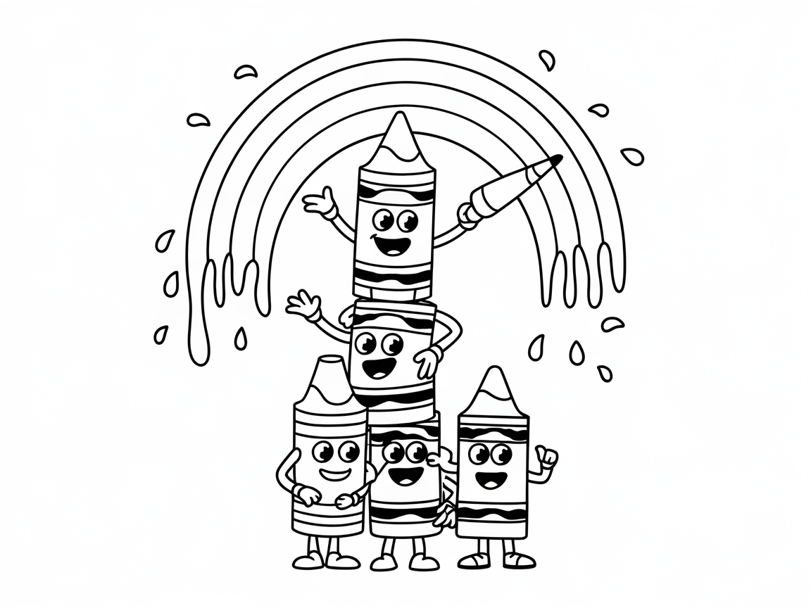 Join the Fun with These Playful Crayons and Rainbow