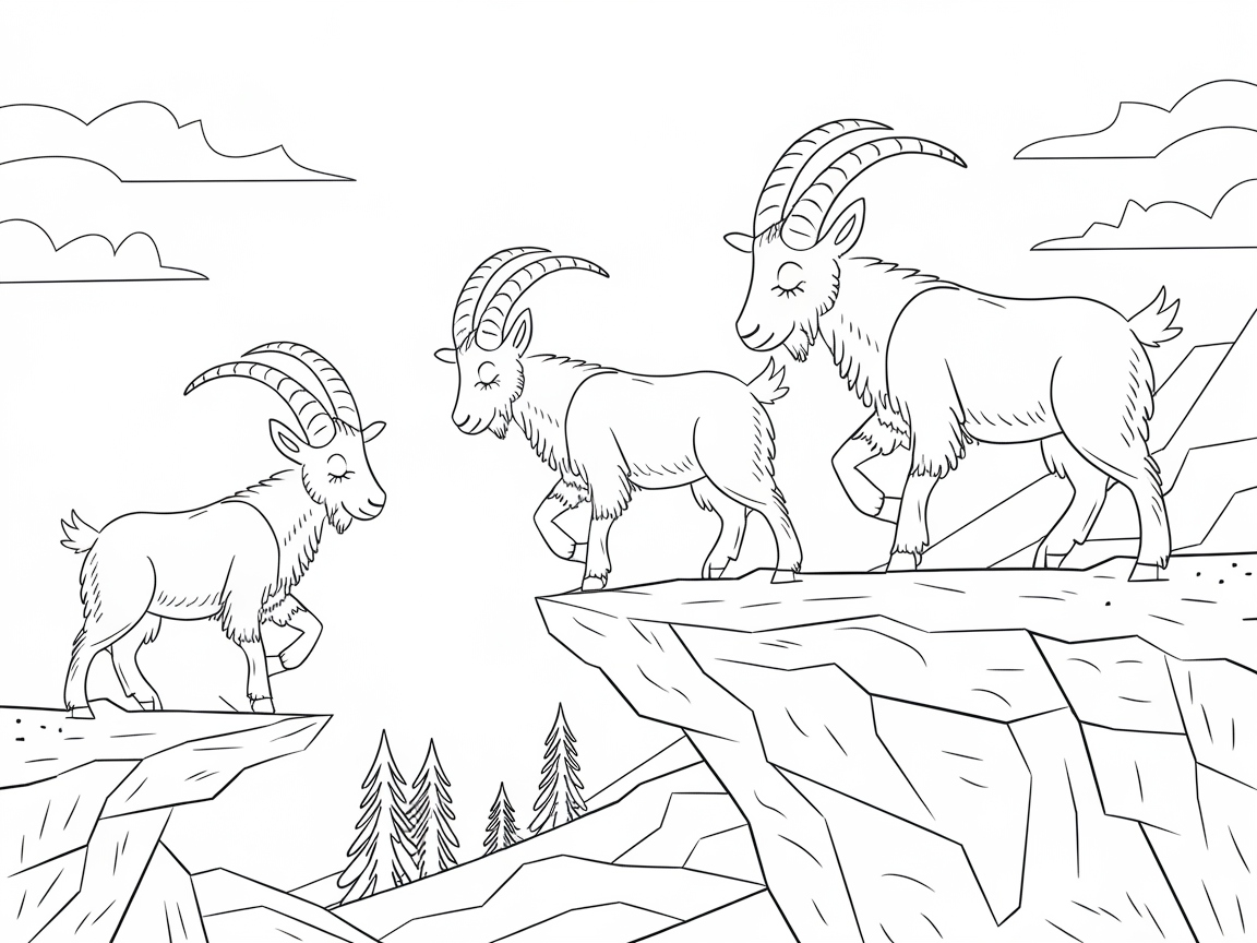 Playful Mountain Goats on a Rocky Cliff