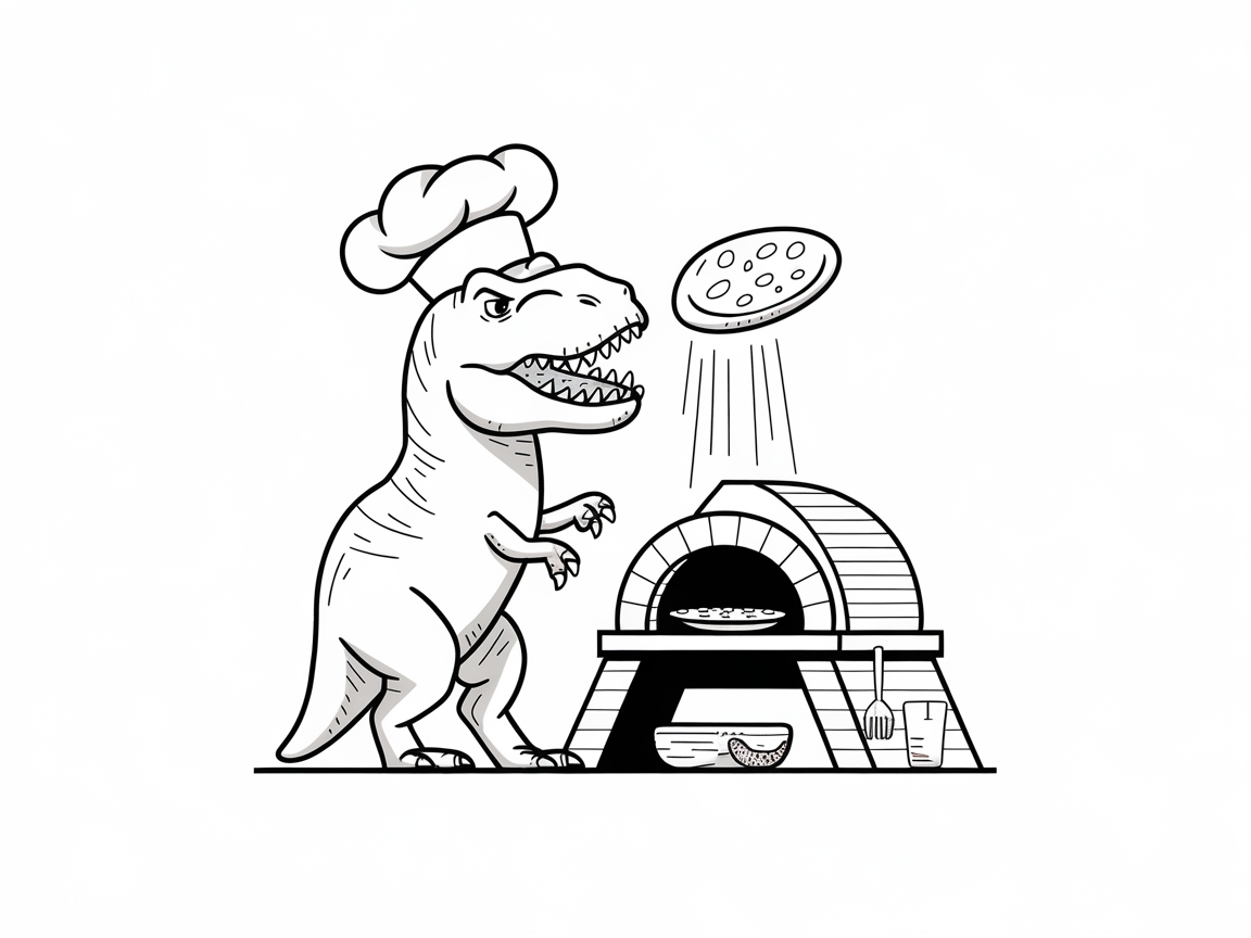 Dinosaur Chef Tossing Pizza Fun
