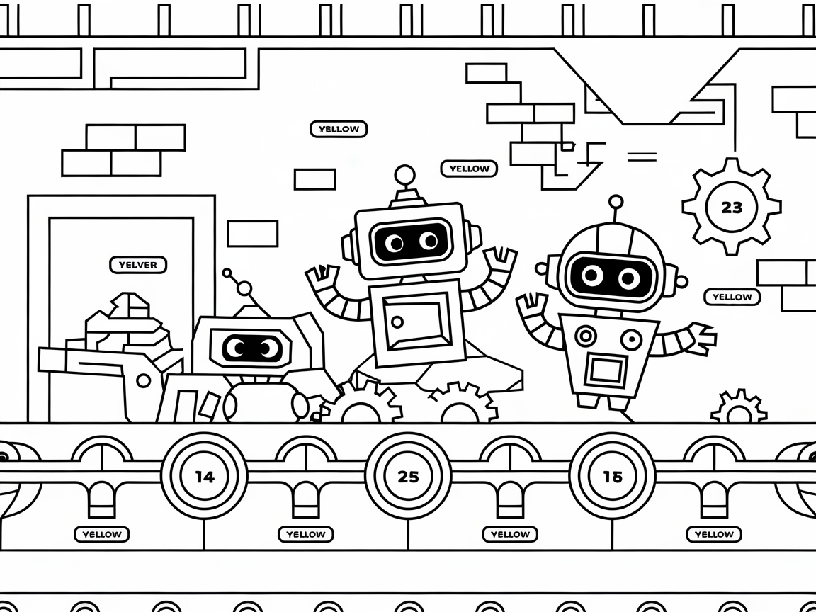 Join the Robo Fun With This Playful Robot Factory Coloring Page