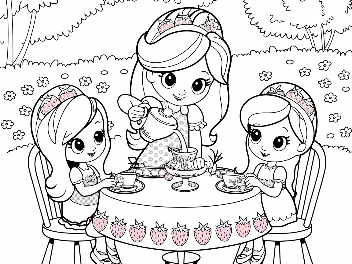 Charming Strawberry Tea Party Coloring Fun