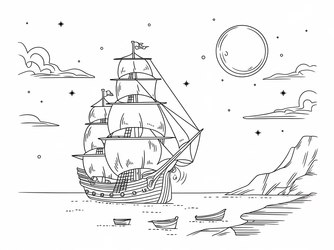 Moonlit Journey on the Pirate Ship