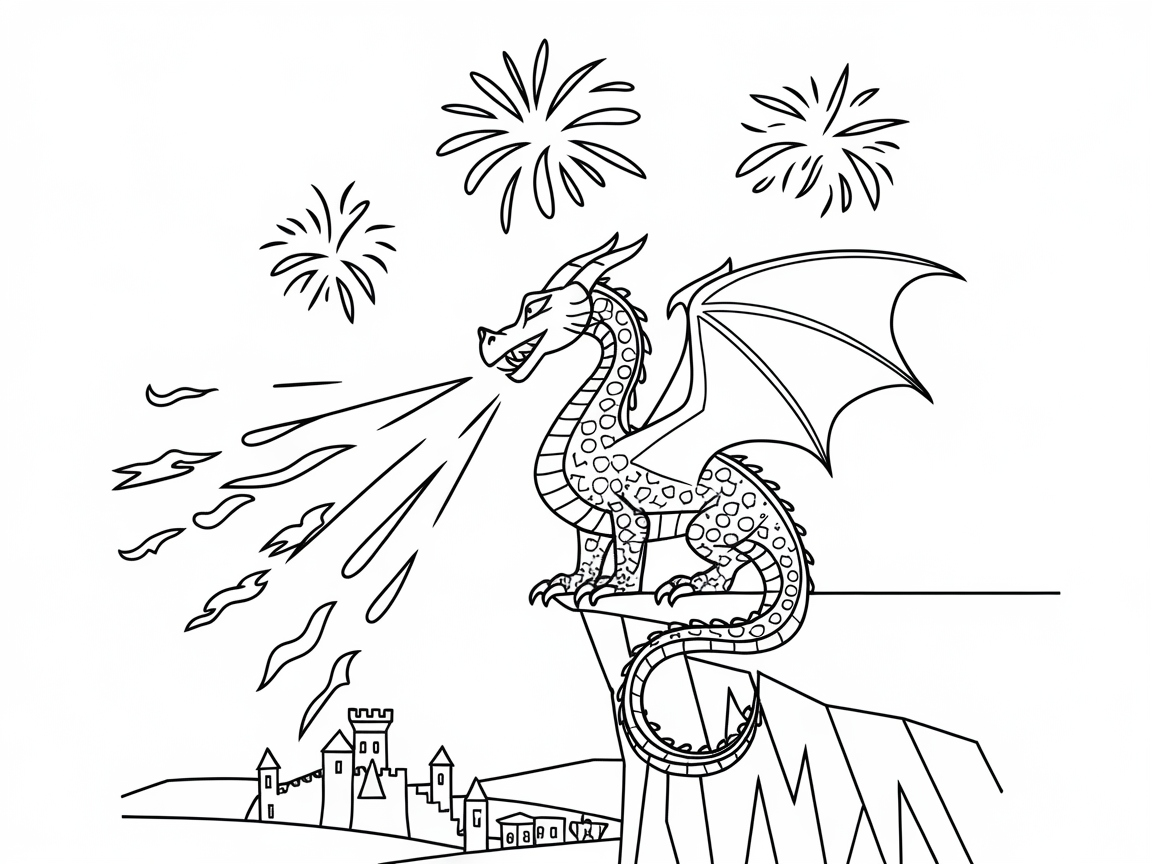 Breathe Fire with This Majestic Dragon and Fireworks Scene